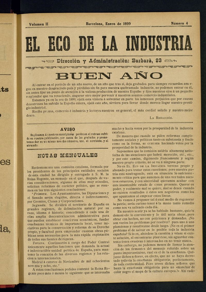 El Eco de la Industria de enero de 1899