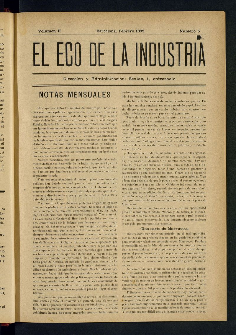 El Eco de la Industria de febrero de 1899