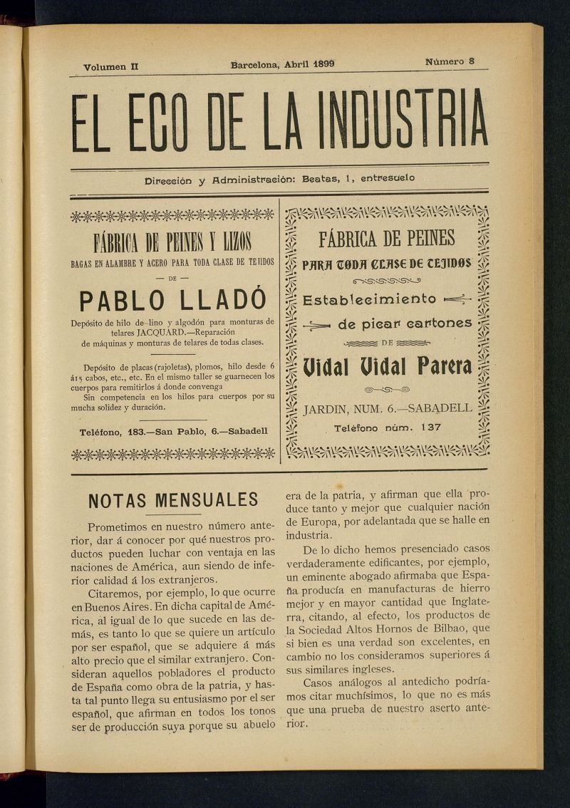 El Eco de la Industria de abril de 1899