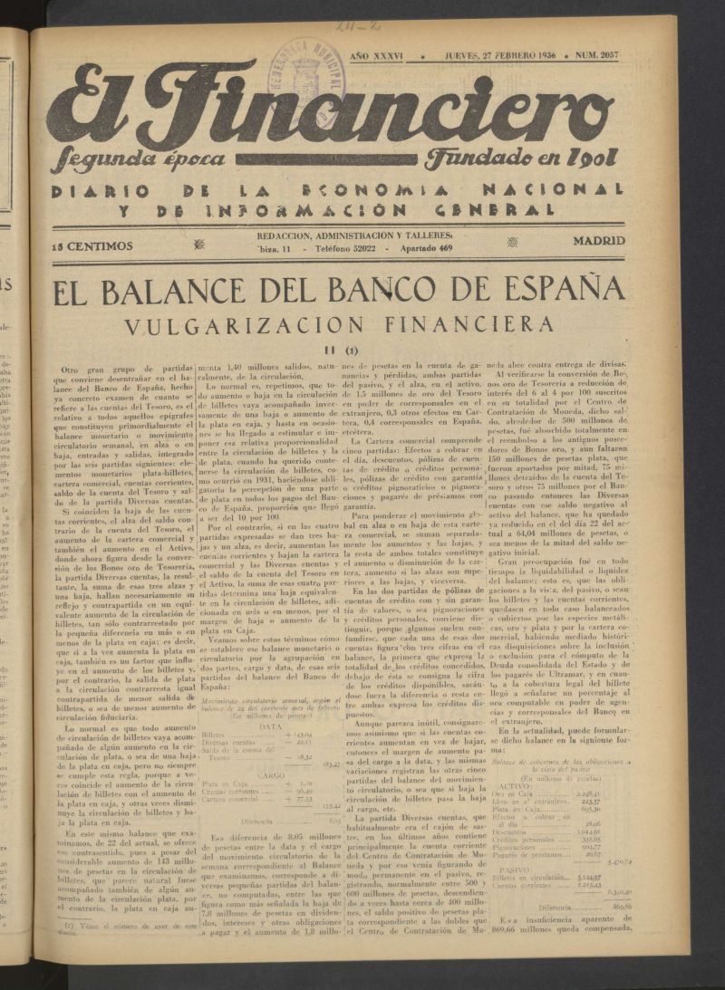 El Financiero del 27 de febrero de 1936