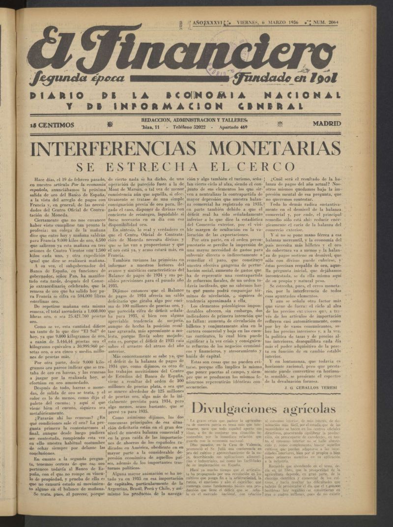 El Financiero del 6 de marzo de 1936
