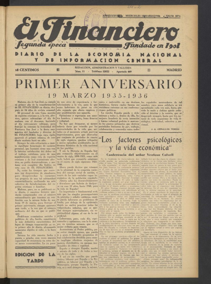 El Financiero del 18 de marzo de 1936