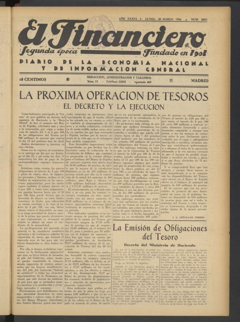 El Financiero del 30 de marzo de 1936
