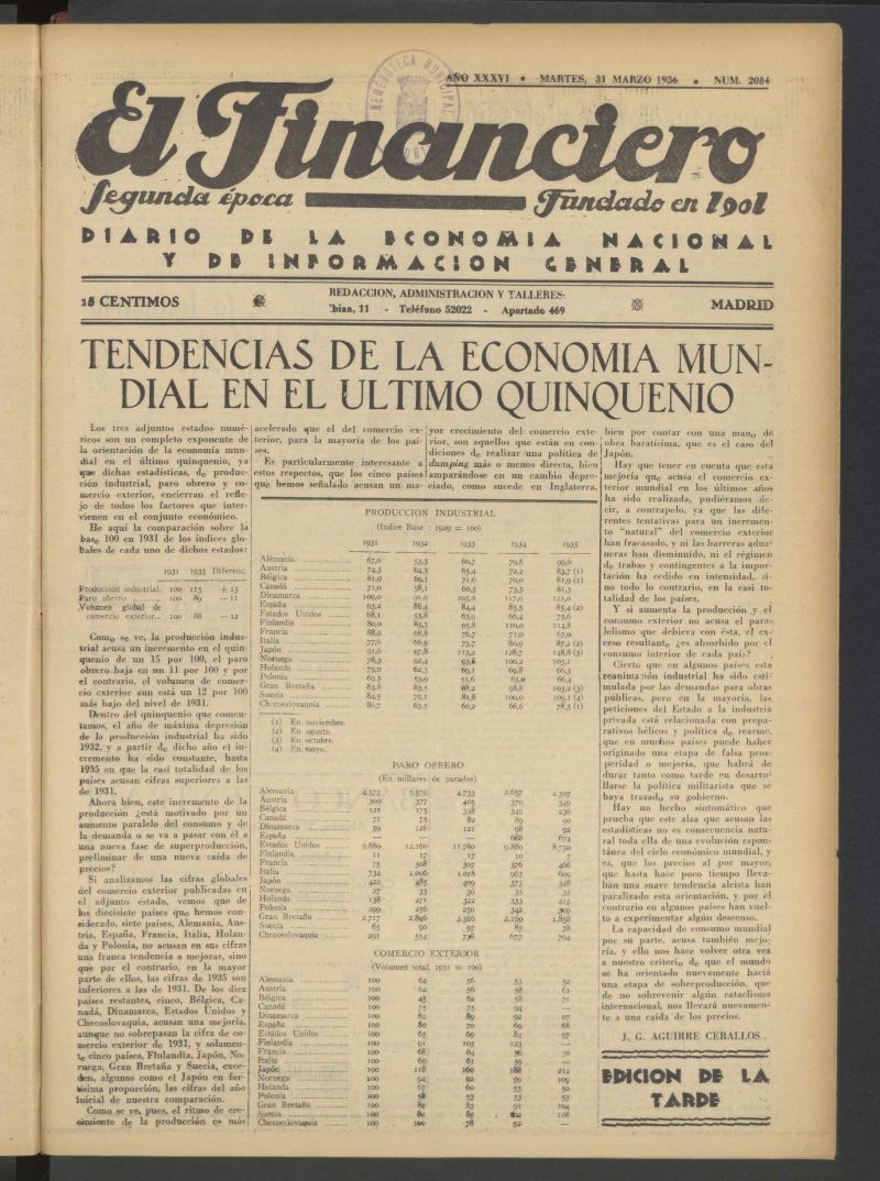 El Financiero del 31 de marzo de 1936
