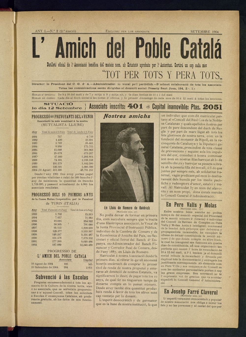 Lamich del poble catal: butllet oficial de lassociacio, ques publicara una volta cada mes de setembre de 1904
