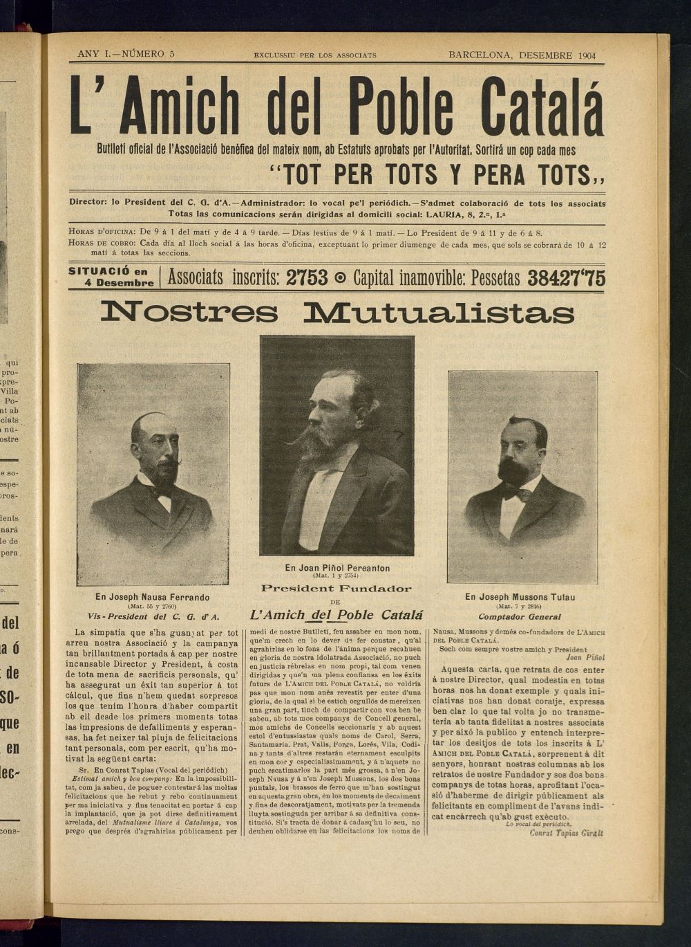 Lamich del poble catal: butllet oficial de lassociacio, ques publicara una volta cada mes de desembre de 1904