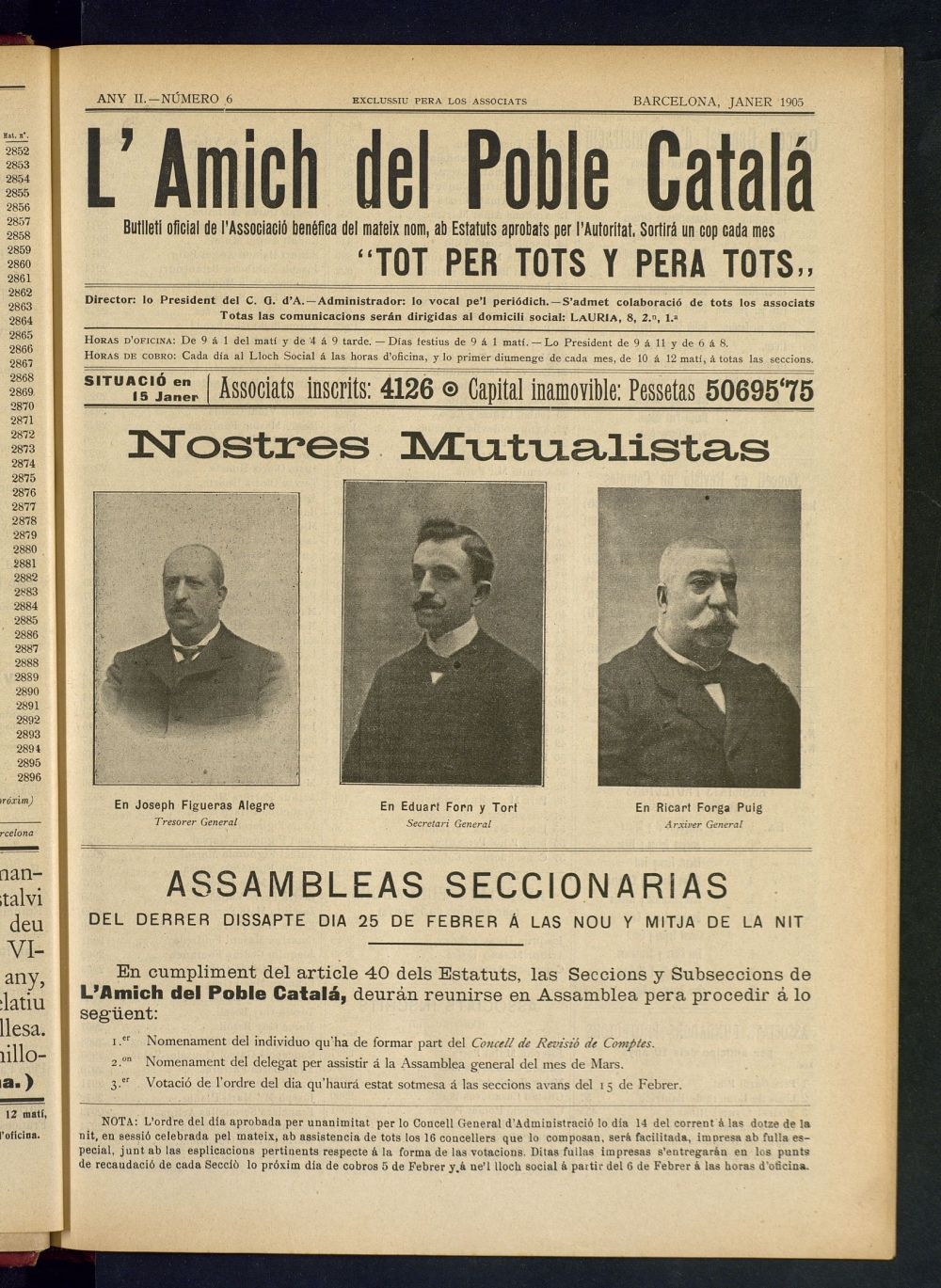 Lamich del poble catal: butllet oficial de lassociacio, ques publicara una volta cada mes de jane de 1905