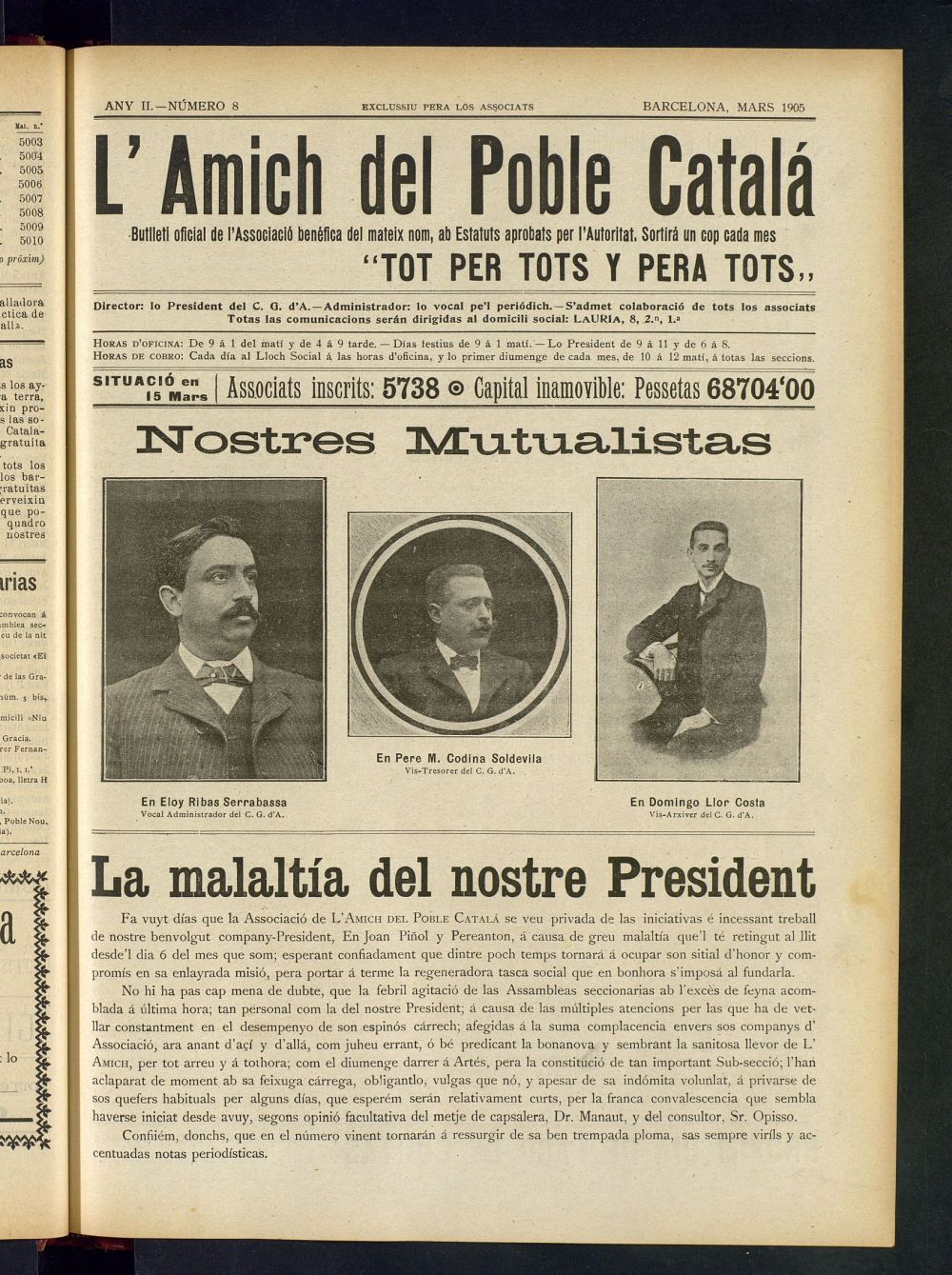 Lamich del poble catal: butllet oficial de lassociacio, ques publicara una volta cada mes de mars de 1905