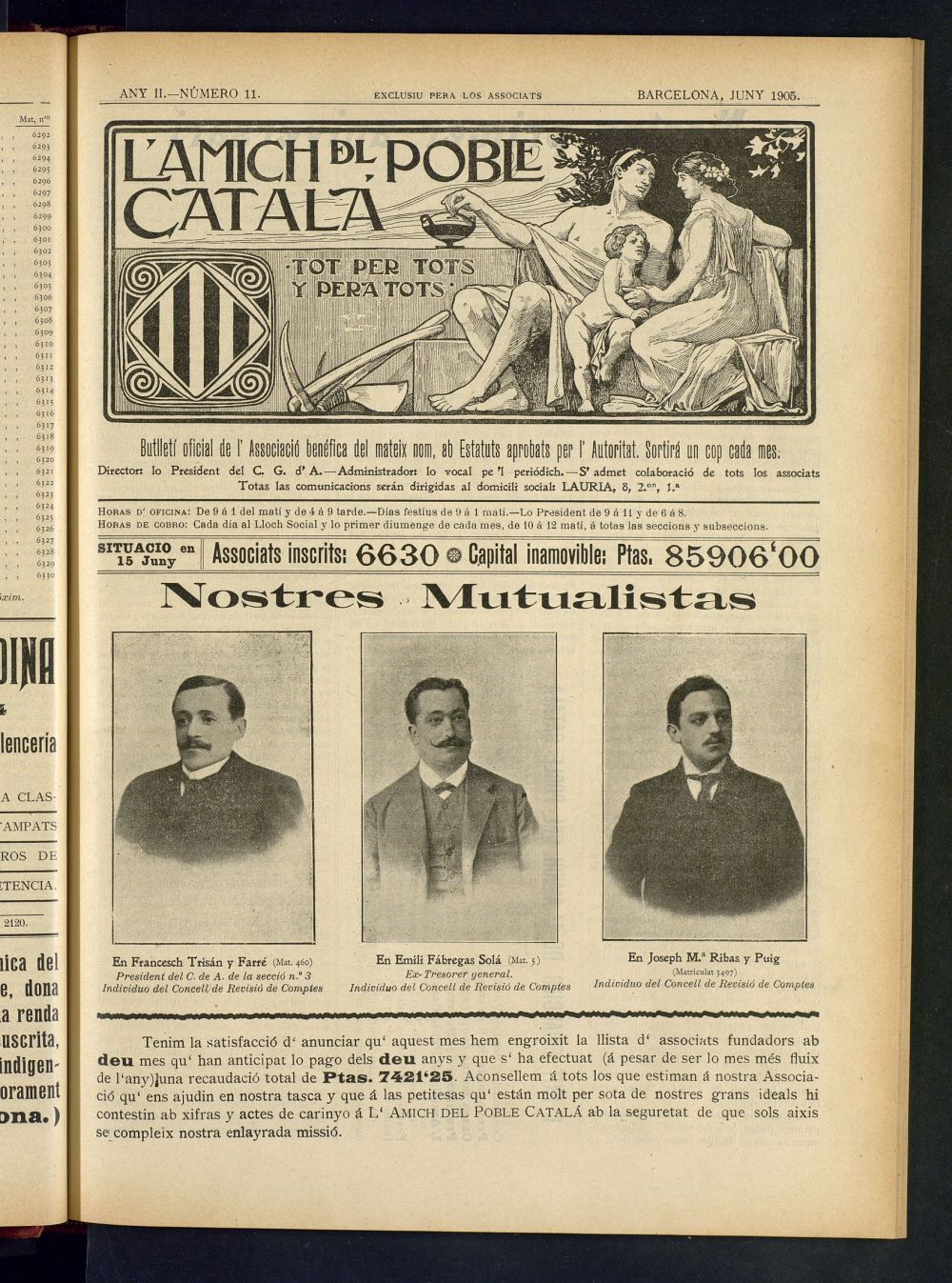 Lamich del poble catal: butllet oficial de lassociacio, ques publicara una volta cada mes de juny de 1905