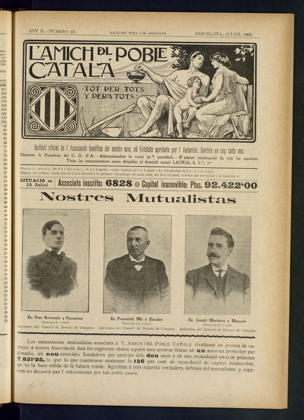 Lamich del poble catal: butllet oficial de lassociacio, ques publicara una volta cada mes de juliol de 1905