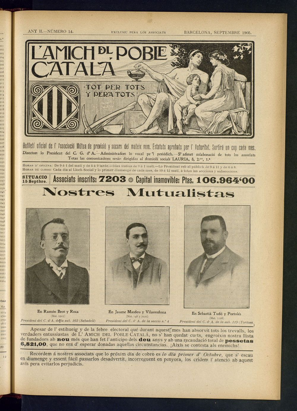 Lamich del poble catal: butllet oficial de lassociacio, ques publicara una volta cada mes de septembre de 1905