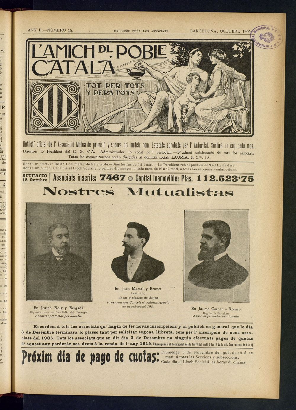 Lamich del poble catal: butllet oficial de lassociacio, ques publicara una volta cada mes de octubre de 1905