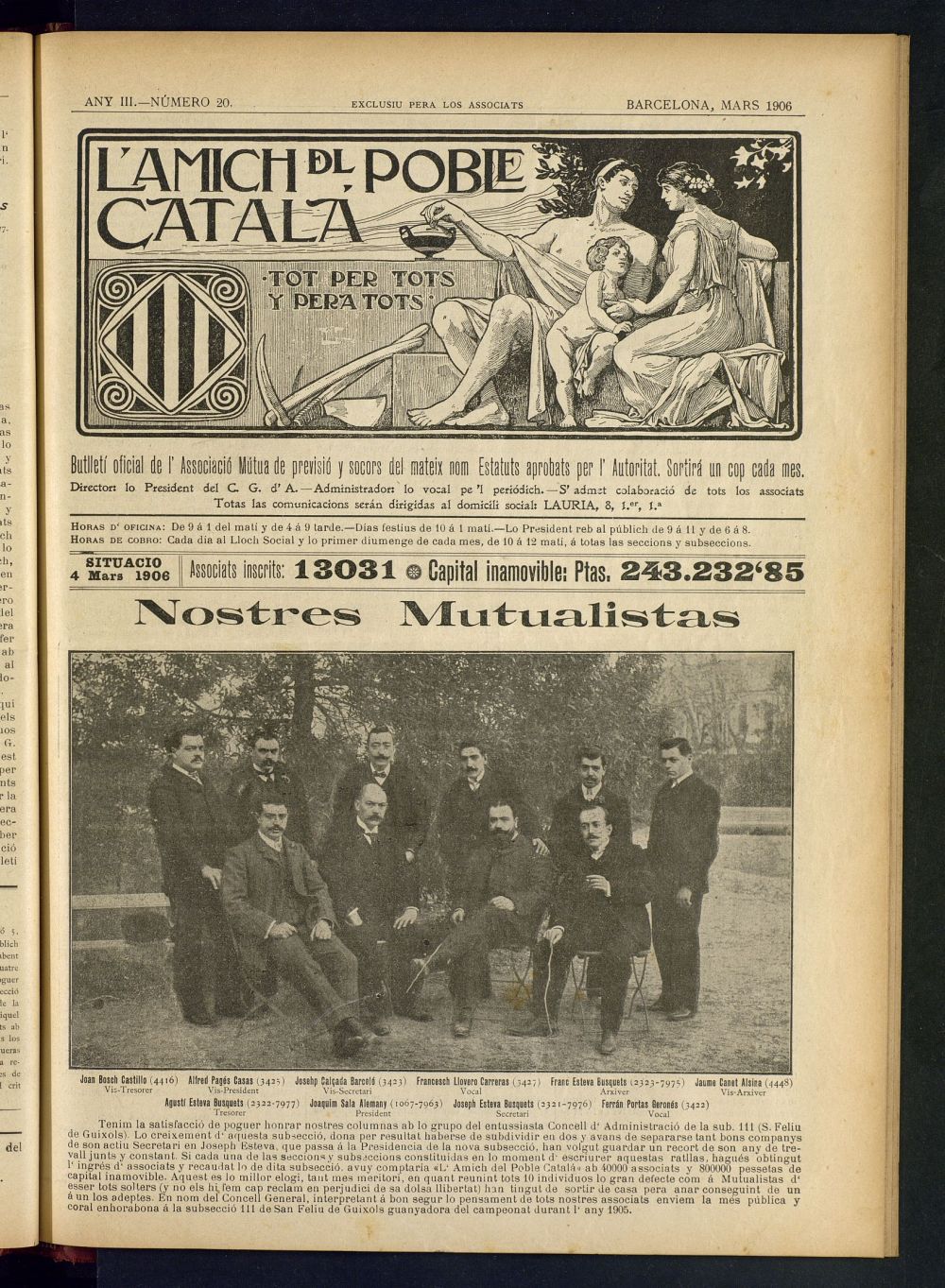 Lamich del poble catal: butllet oficial de lassociacio, ques publicara una volta cada mes de mars de 1906