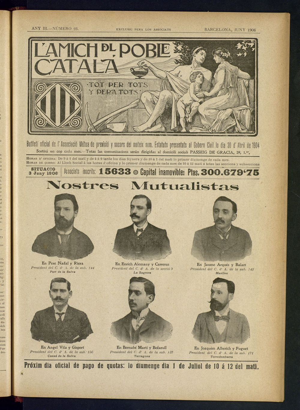 Lamich del poble catal: butllet oficial de lassociacio, ques publicara una volta cada mes de juny de 1906