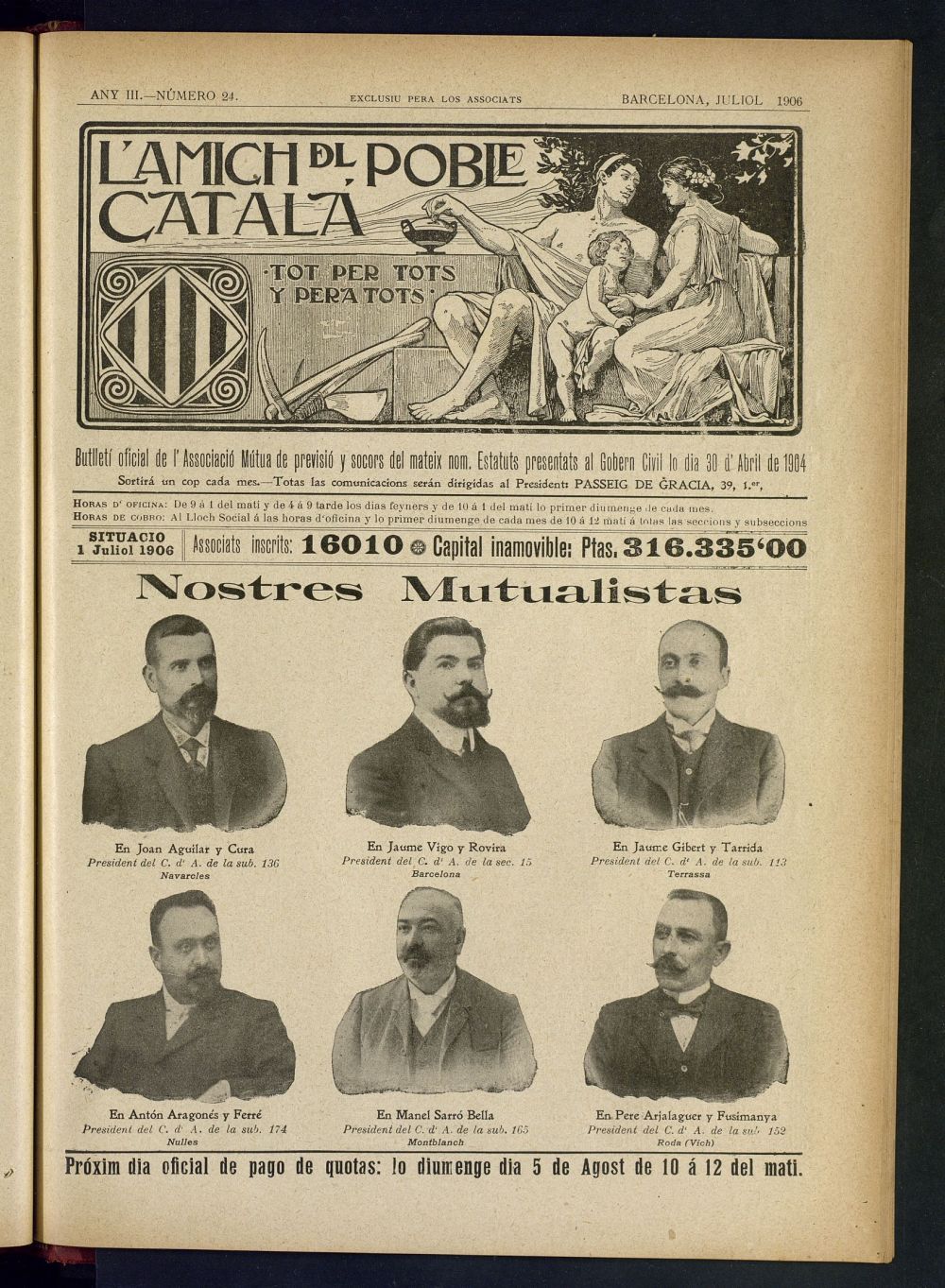 Lamich del poble catal: butllet oficial de lassociacio, ques publicara una volta cada mes de juliol de 1906