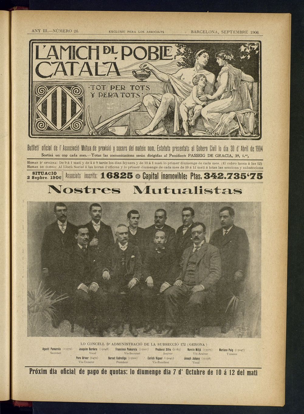 Lamich del poble catal: butllet oficial de lassociacio, ques publicara una volta cada mes de septembre de 1906