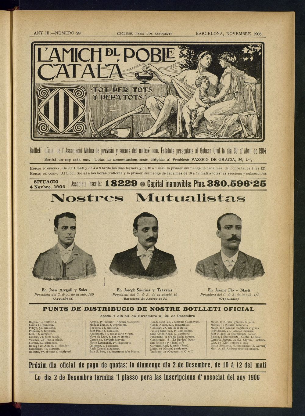 Lamich del poble catal: butllet oficial de lassociacio, ques publicara una volta cada mes de novembre de 1906