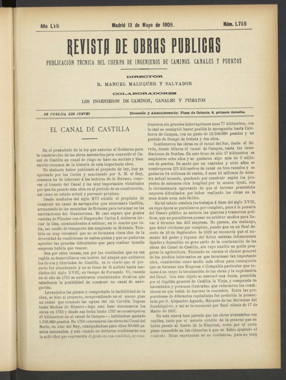 Revista de obras pblicas del 13 de mayo de 1909
