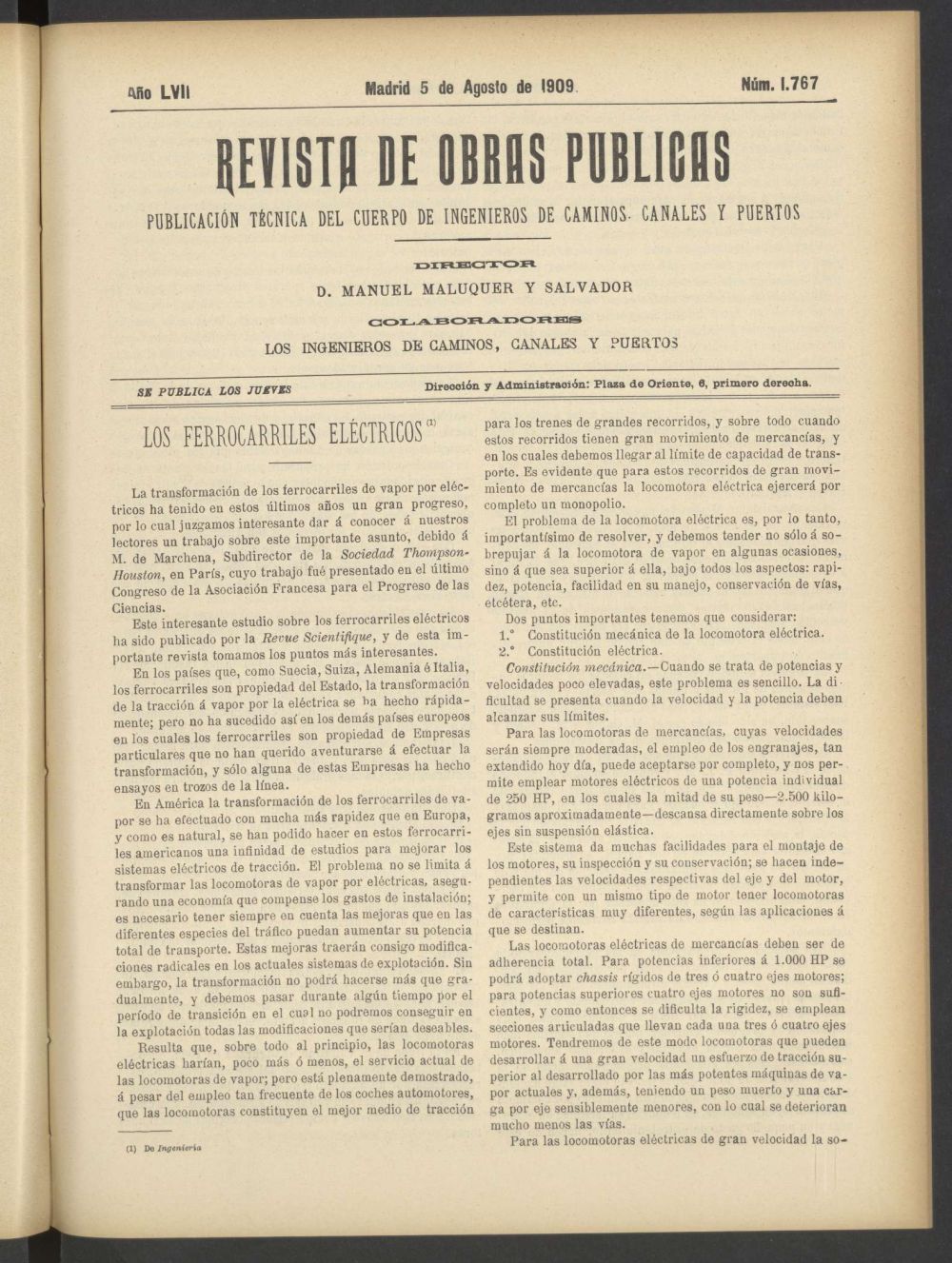 Revista de obras pblicas del 5 de agosto de 1909