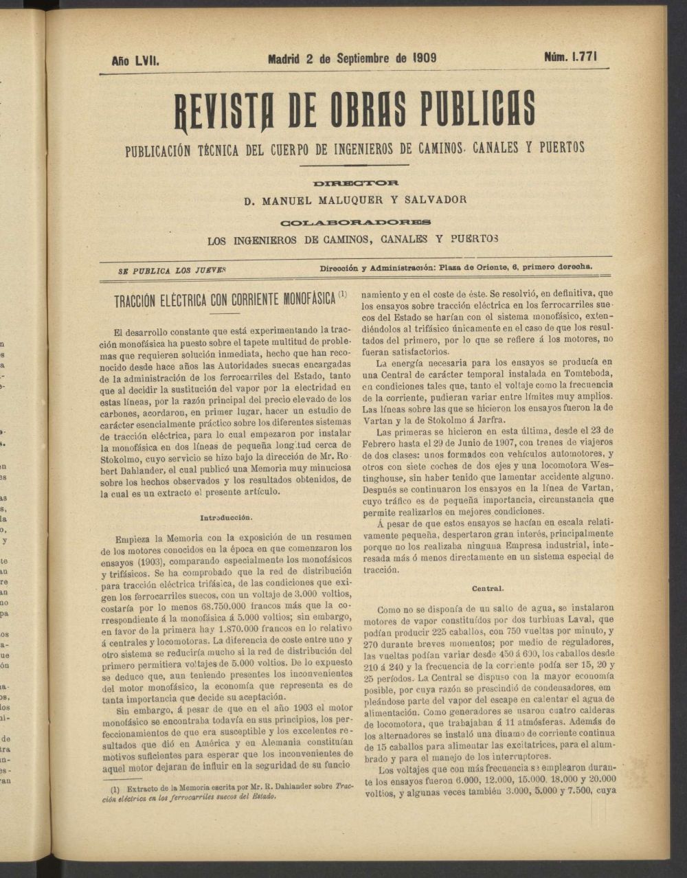 Revista de obras pblicas del 2 de septiembre de 1909