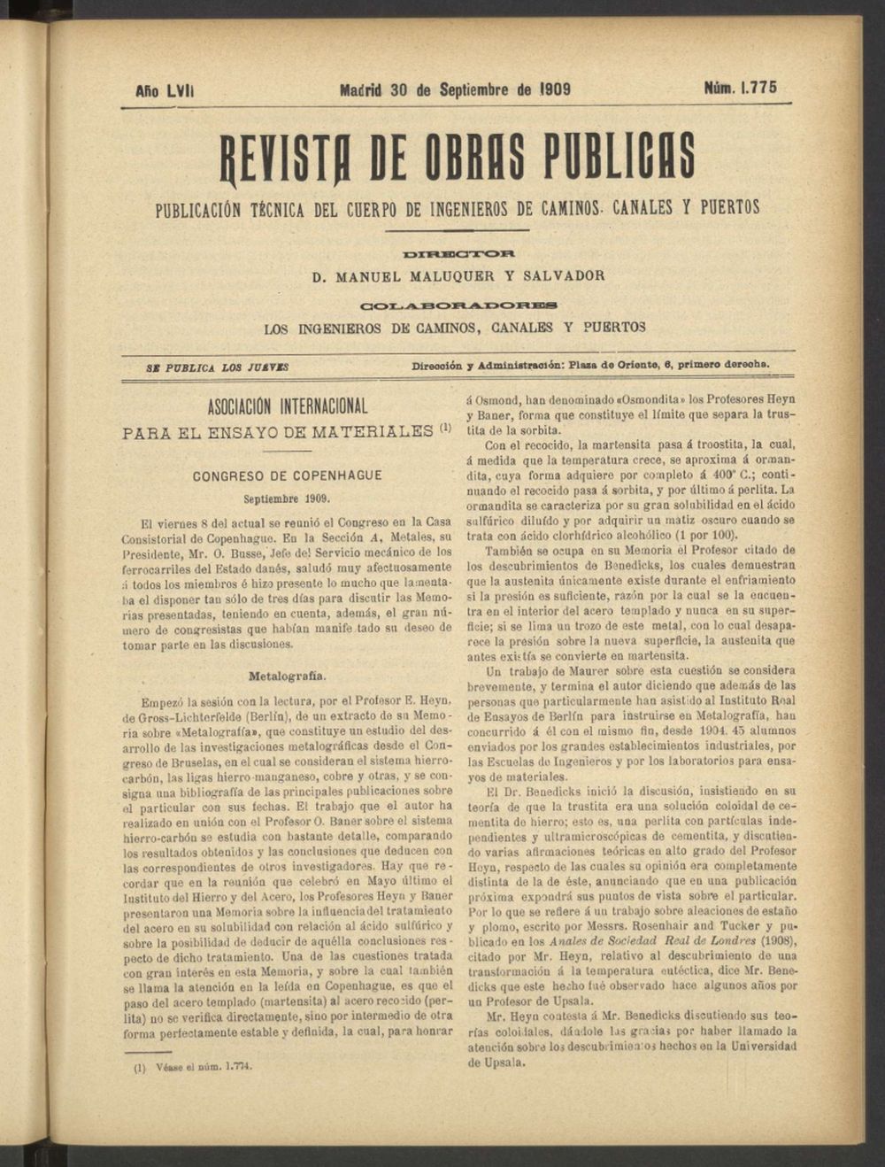 Revista de obras pblicas del 30 de septiembre de 1909