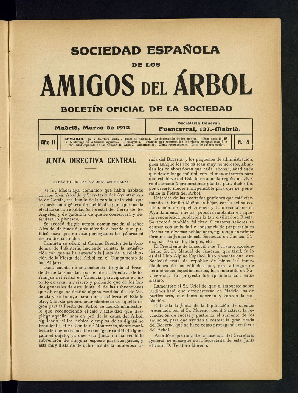 Boletn Comisin organizadora de la Sociedad Espaola de los amigos del rbol de marzo de 1912