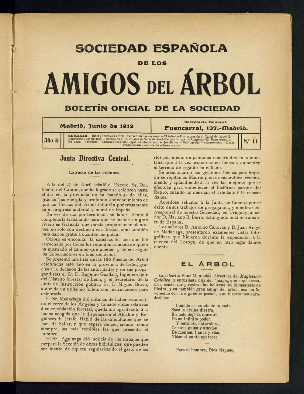 Boletn Comisin organizadora de la Sociedad Espaola de los amigos del rbol de junio de 1912