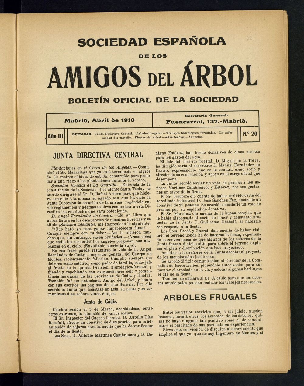 Boletn Comisin organizadora de la Sociedad Espaola de los amigos del rbol de abril de 1913
