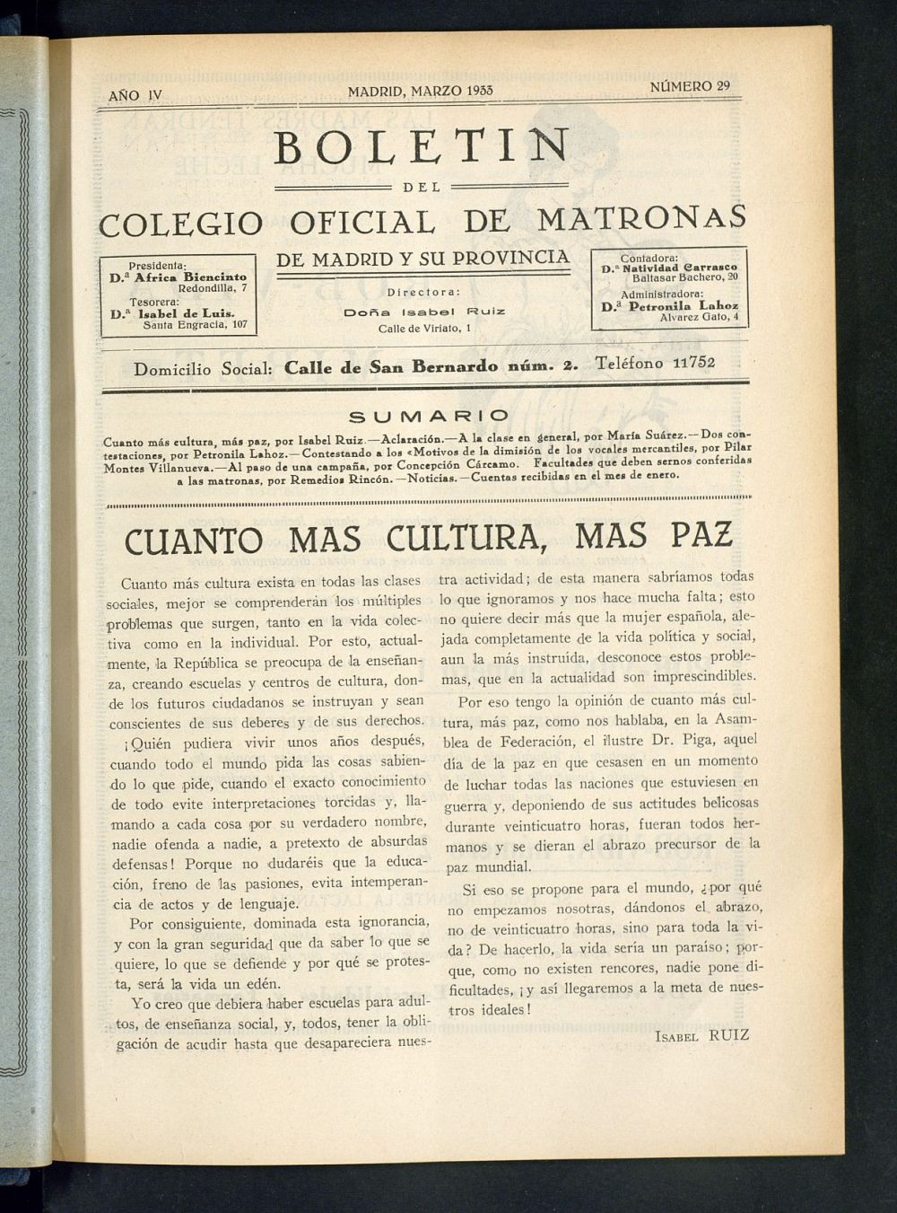 Boletn del Colegio Oficial de Matronas de Madrid y su Provincia de marzo de 1933