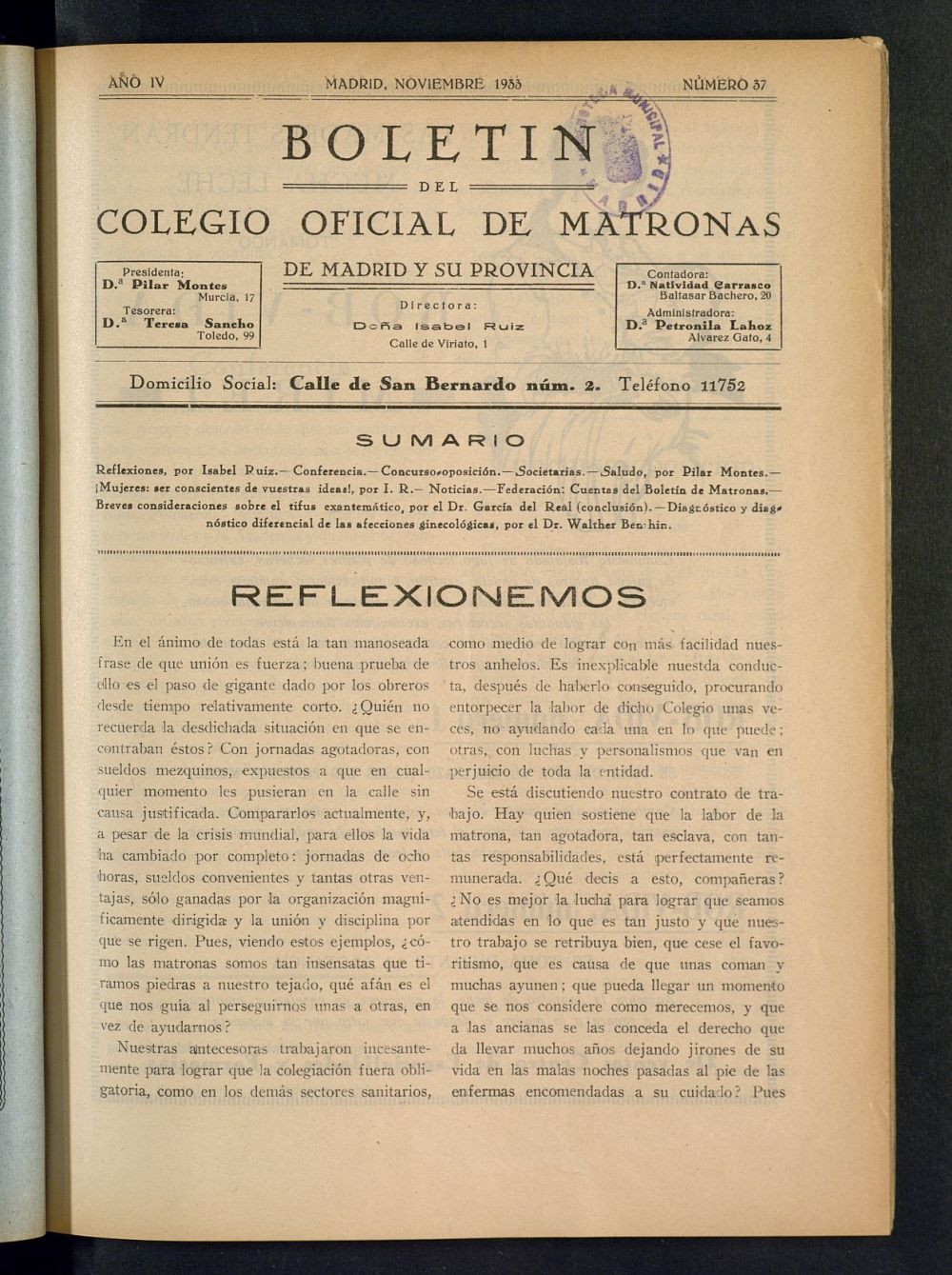 Boletn del Colegio Oficial de Matronas de Madrid y su Provincia de noviembre de 1933