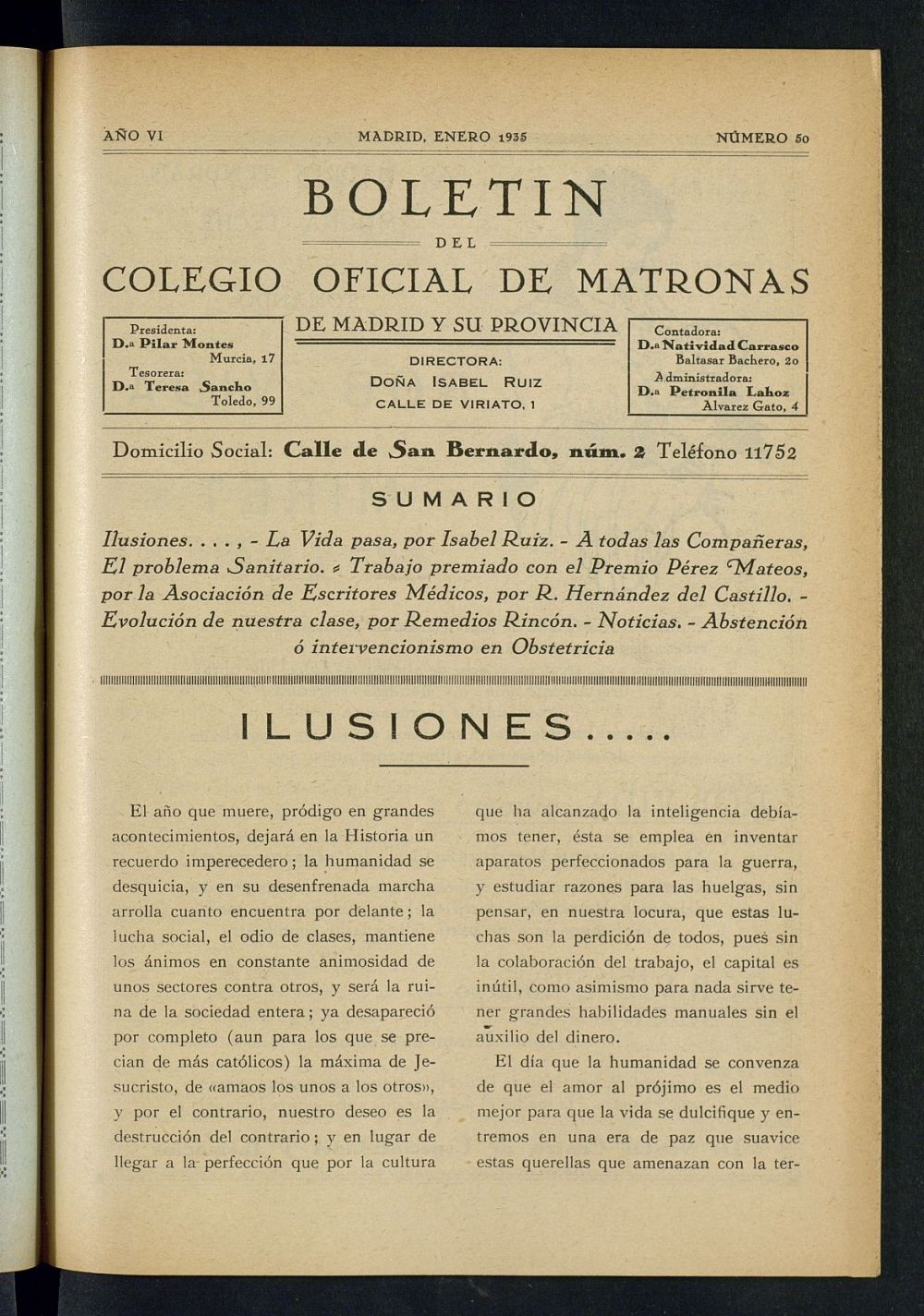 Boletn del Colegio Oficial de Matronas de Madrid y su Provincia de enero de 1935