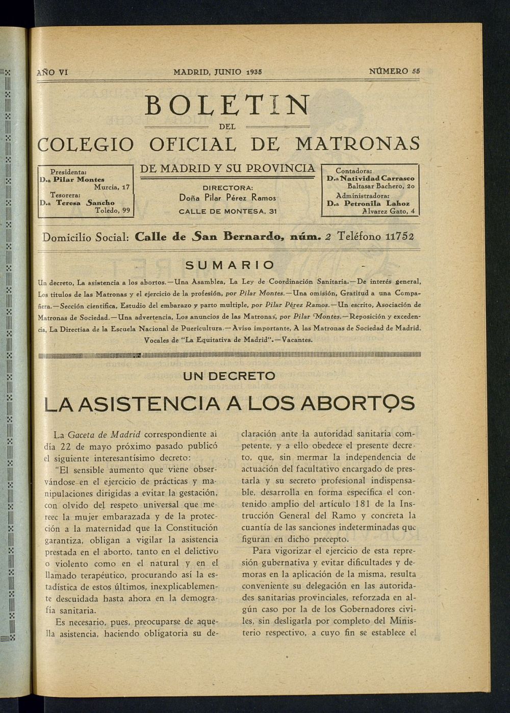 Boletn del Colegio Oficial de Matronas de Madrid y su Provincia de junio de 1935