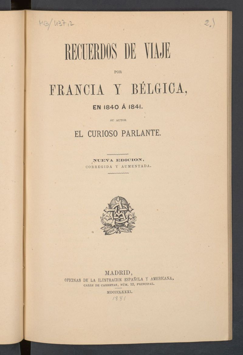 Recuerdos de viaje por Francia y Blgica, en 1840 a 1841
