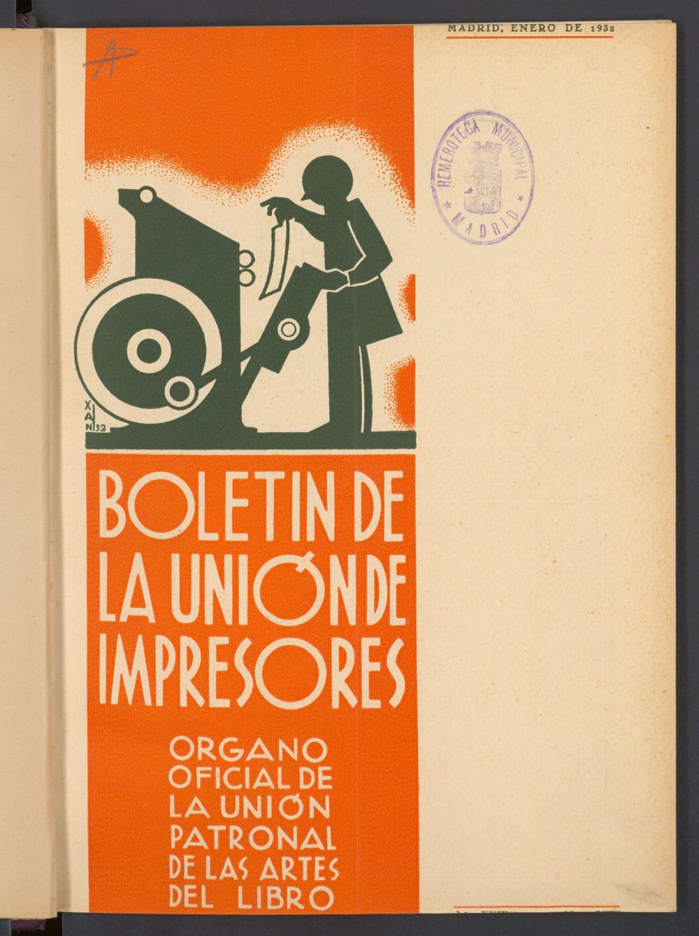 Boletn de la unin de impresores : rgano de la unin patronal de las artes del libro de enero de 1932