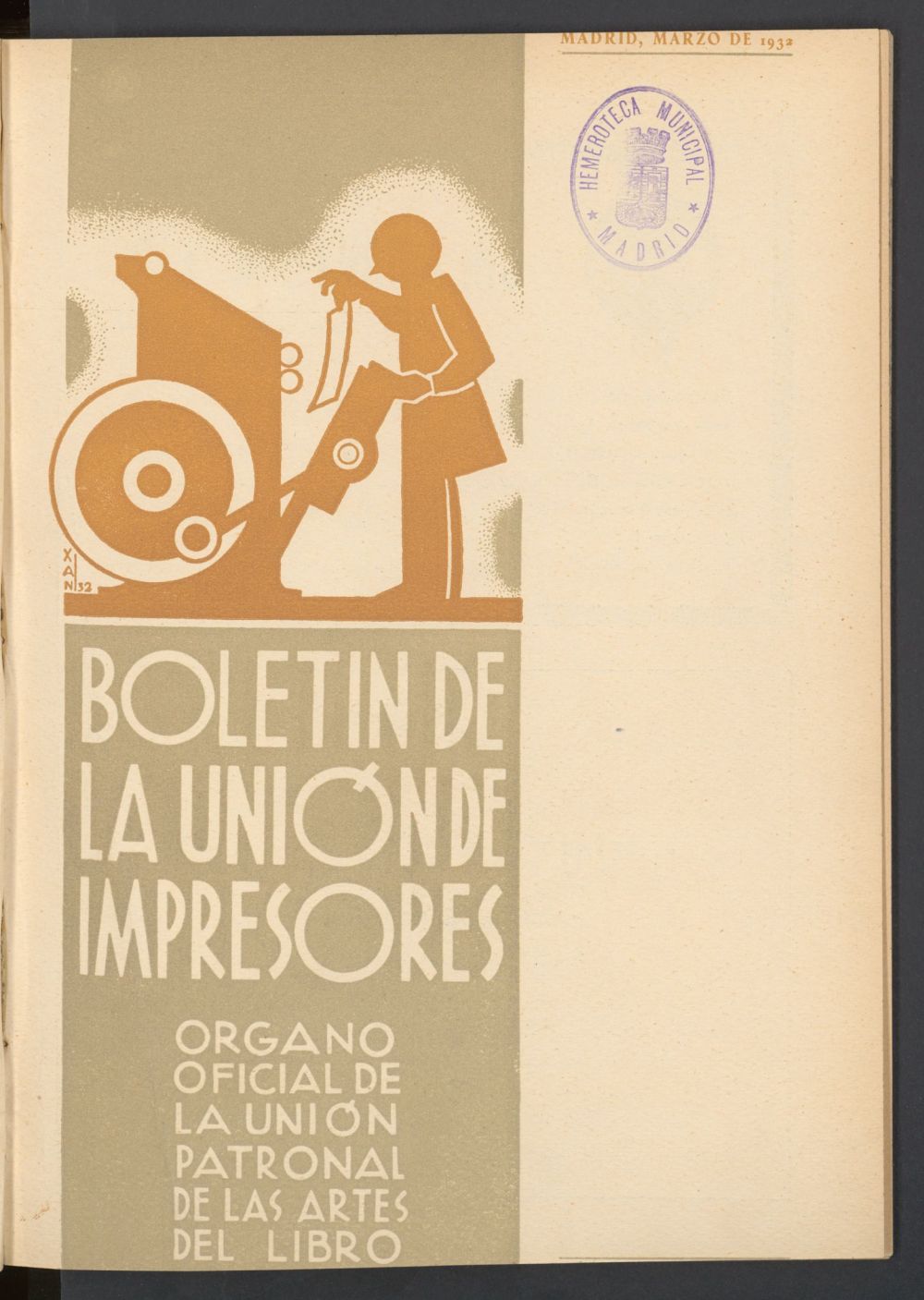 Boletn de la unin de impresores : rgano de la unin patronal de las artes del libro de marzo de 1932