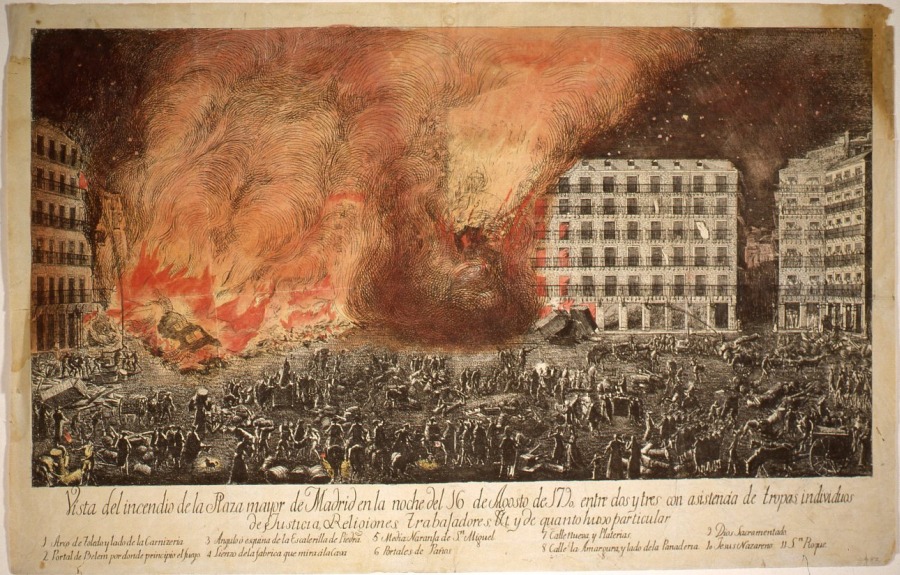 Vista del incendio de la Plaza Mayor, 1790. Madrid