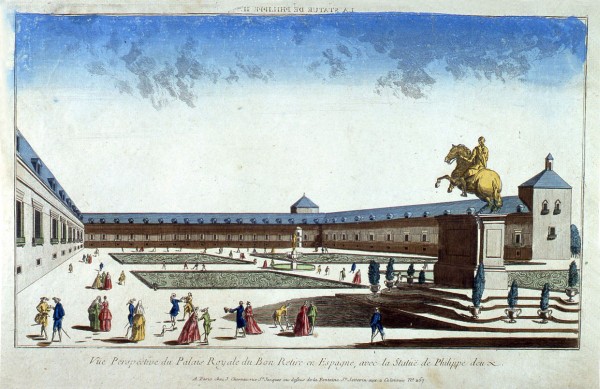 El palacio del Buen Retiro y la estatua de Felipe IV. Madrid