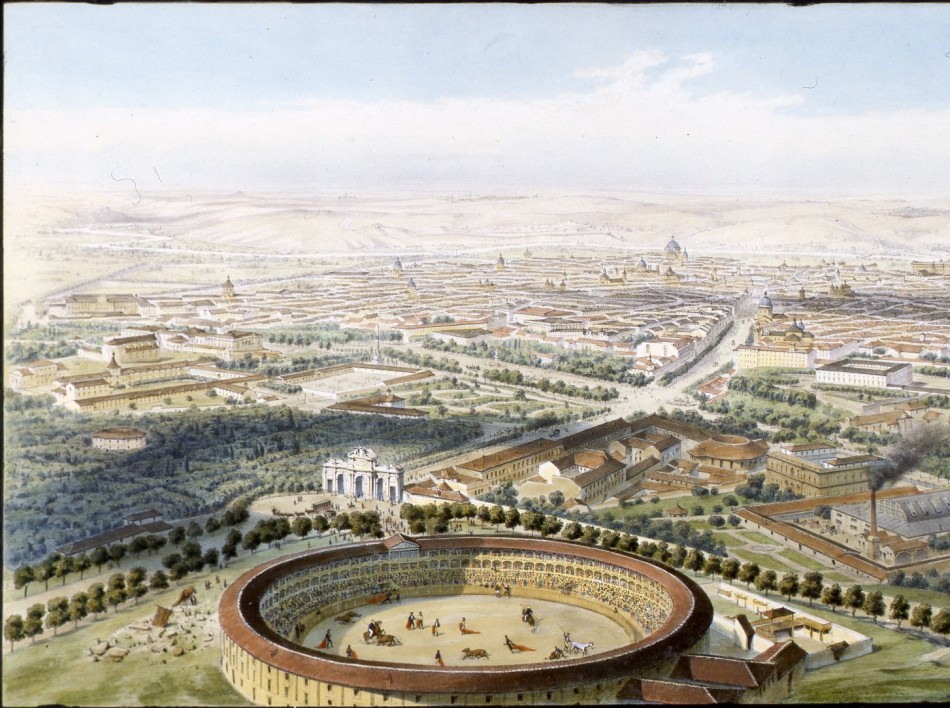 Vista de Madrid con la Plaza de toros de la Puerta de Alcal