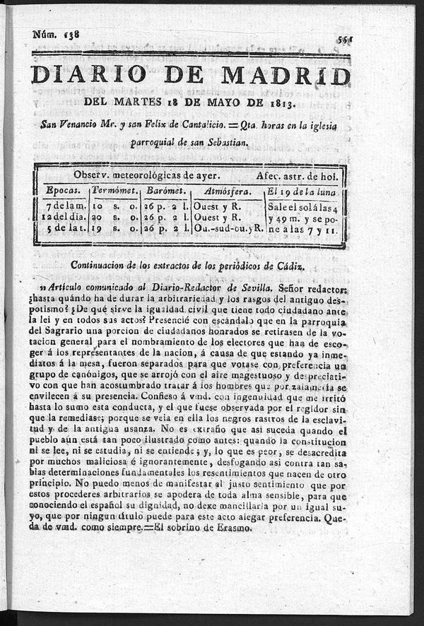 Diario de Madrid del Martes 18 de Mayo de 1813