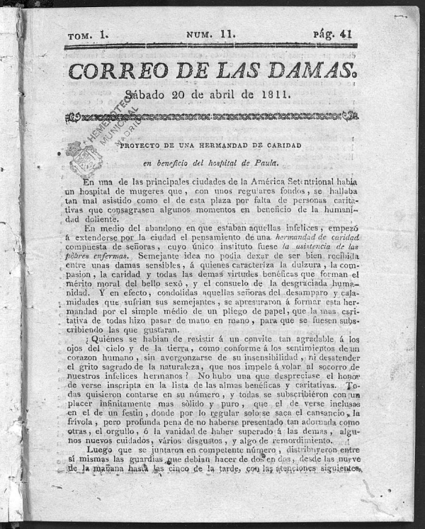 Correo de las Damas del Sbado 20 de Abril de 1811
