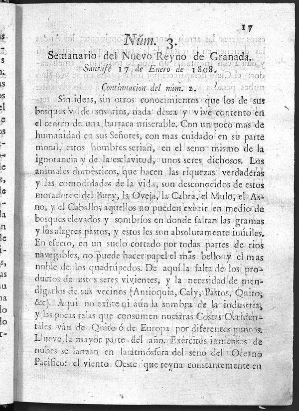 Semanario del Nuevo Reyno de Granada, Nm. 3