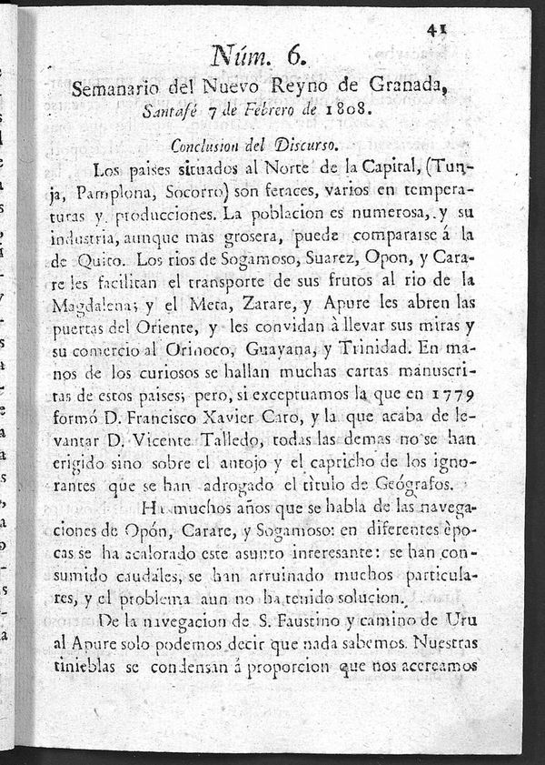 Semanario del Nuevo Reyno de Granada, Nm. 6