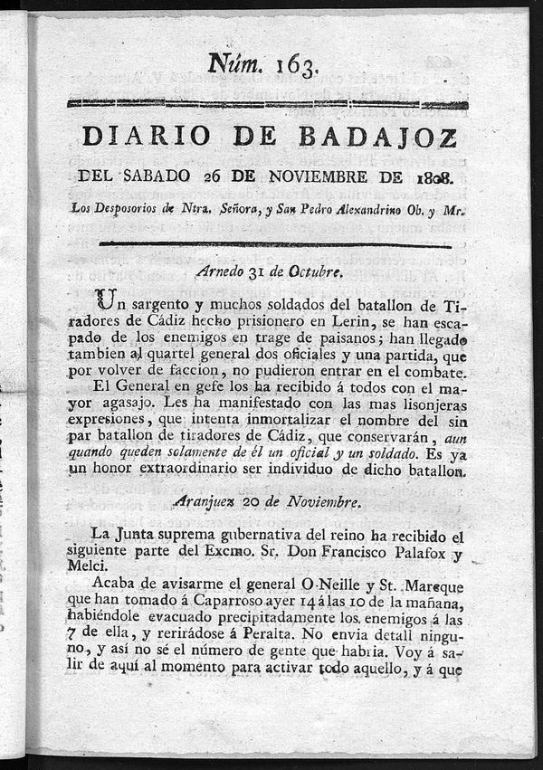 Diario de Badajoz del sbado 26 de noviembre de 1808