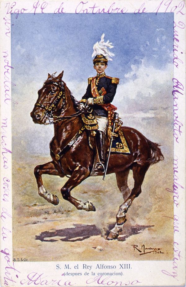 Alfonso XIII despues de la coronación. Pintura de R. Navarro, 1902
