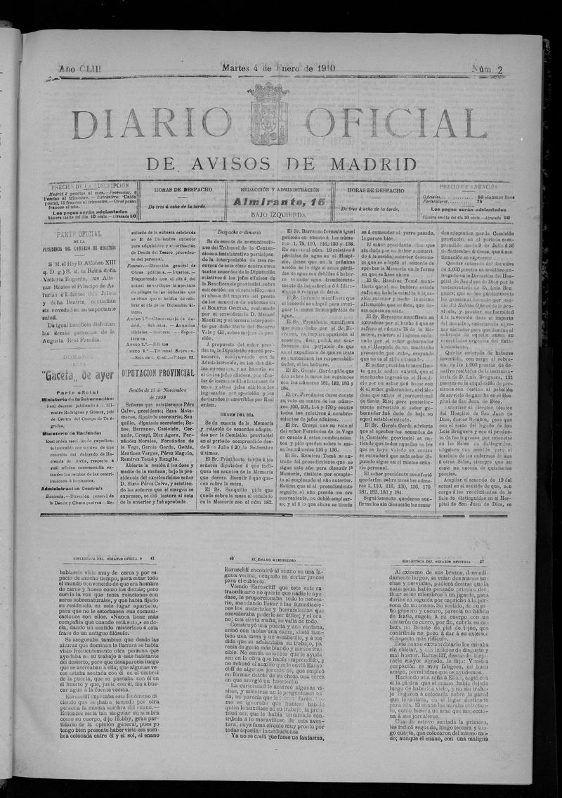 Diario Oficial de Avisos de Madrid del martes 4 de enero de 1910