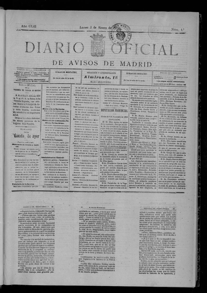 Diario Oficial de Avisos de Madrid del lunes 3 de enero de 1910