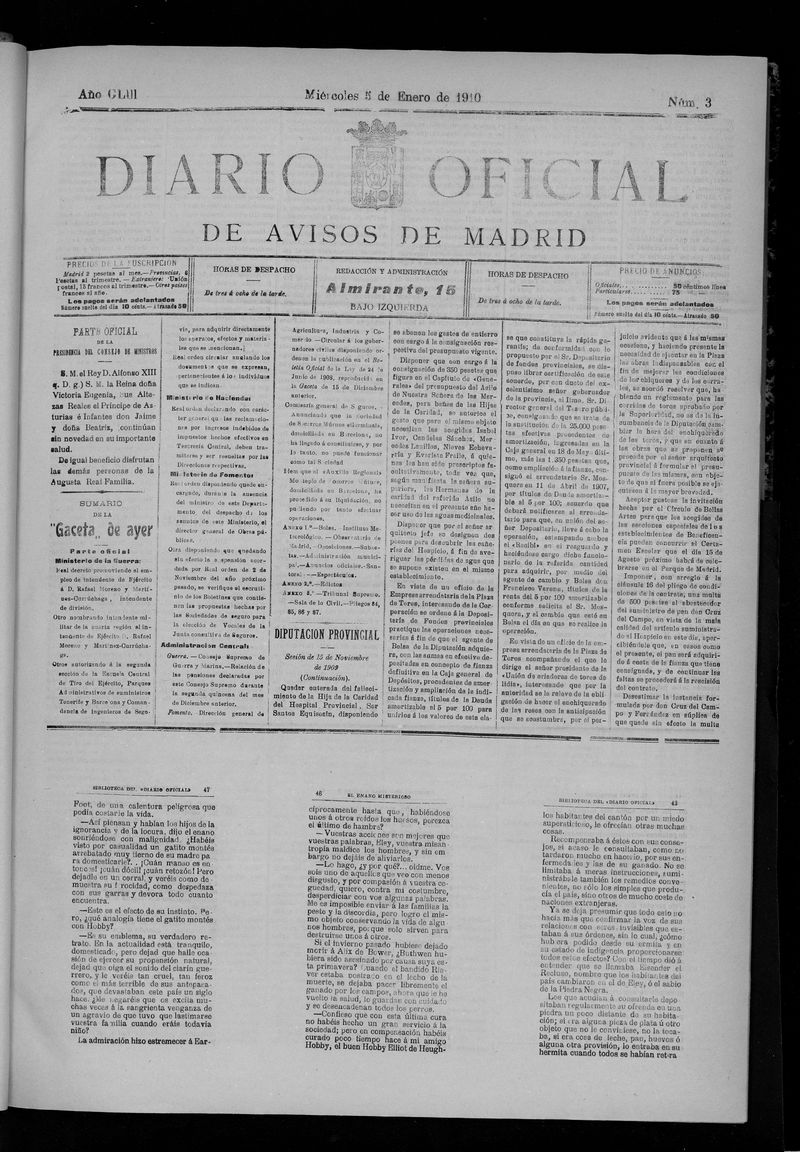 Diario Oficial de Avisos de Madrid del miércoles 5 de enero de 1910