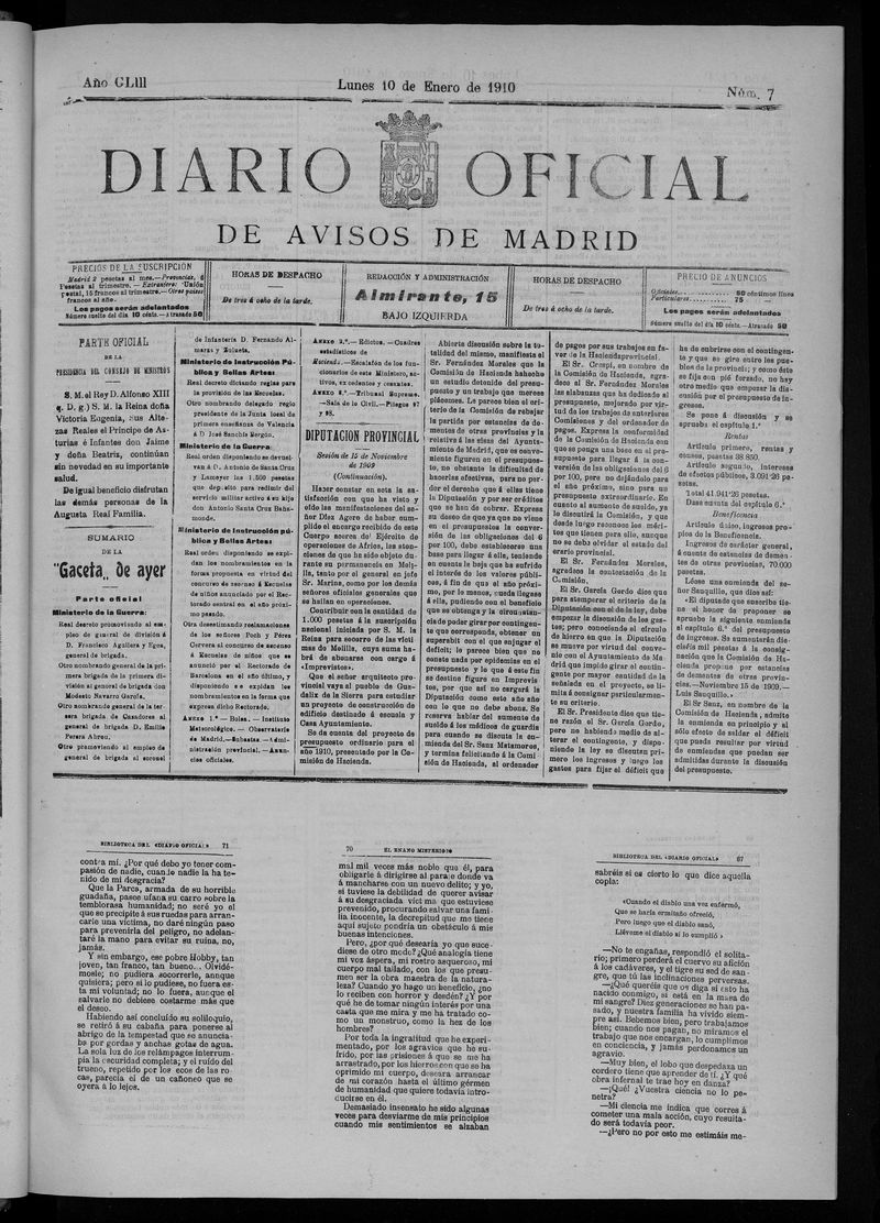 Diario Oficial de Avisos de Madrid del lunes 10 de enero de 1910