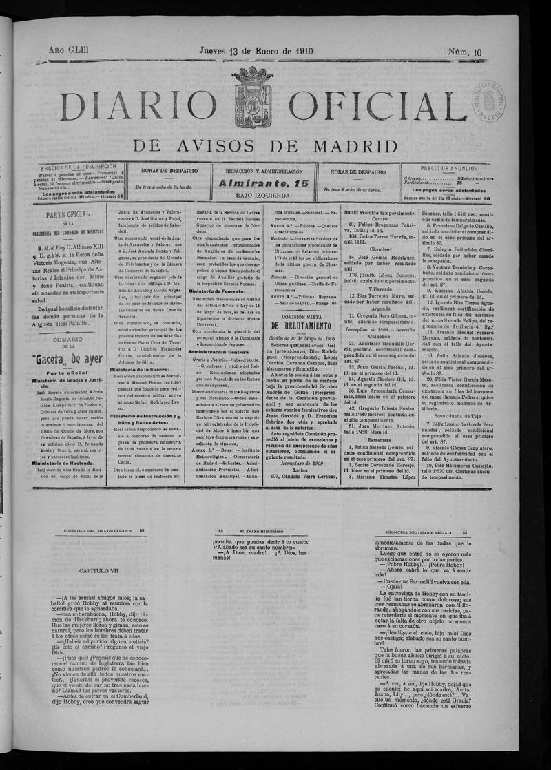 Diario Oficial de Avisos de Madrid del jueves 13 de enero de 1910
