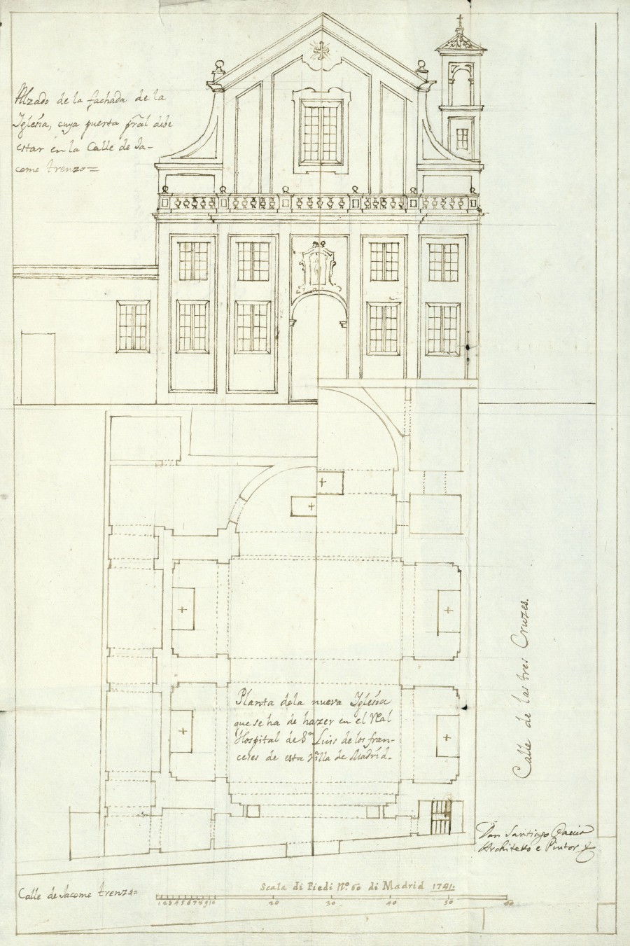 Alzado y planta de la nueva iglesia que se ha de hacer en el Real Hospital de San Luis de los Franceses de esta Villa de Madrid